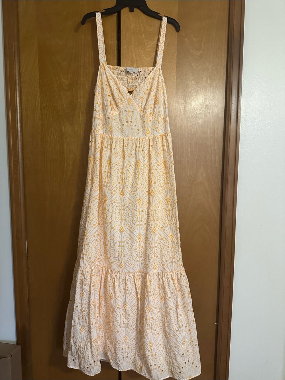LOFT Women’s Yellow Patterned Sundress - Light Orange Maxi Dress